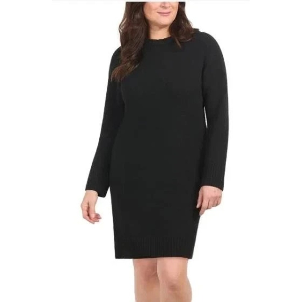 Dalia Womens Knit Long Sleeve Sweater Dress Black Size 2XL Pullover Knee Length